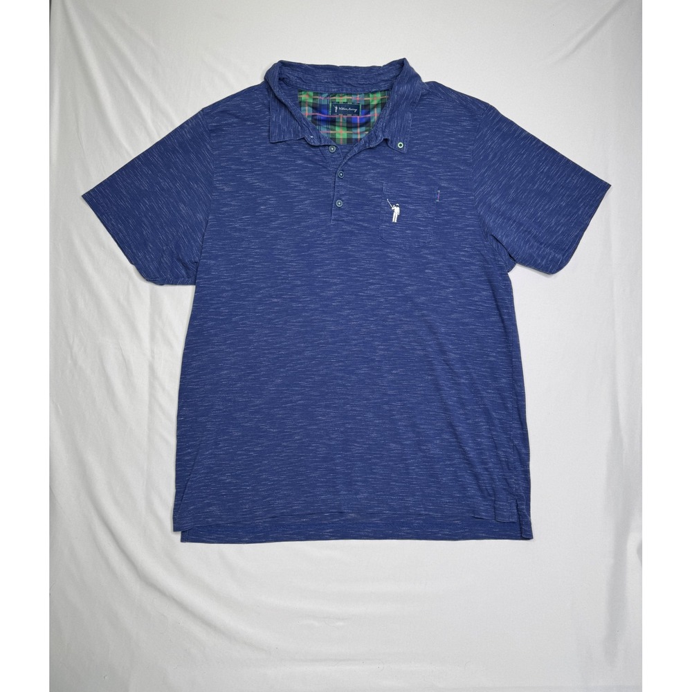 William Murray Golf Mens XL Blue Space Dye Plaid Trim Pocket Polo Shirt